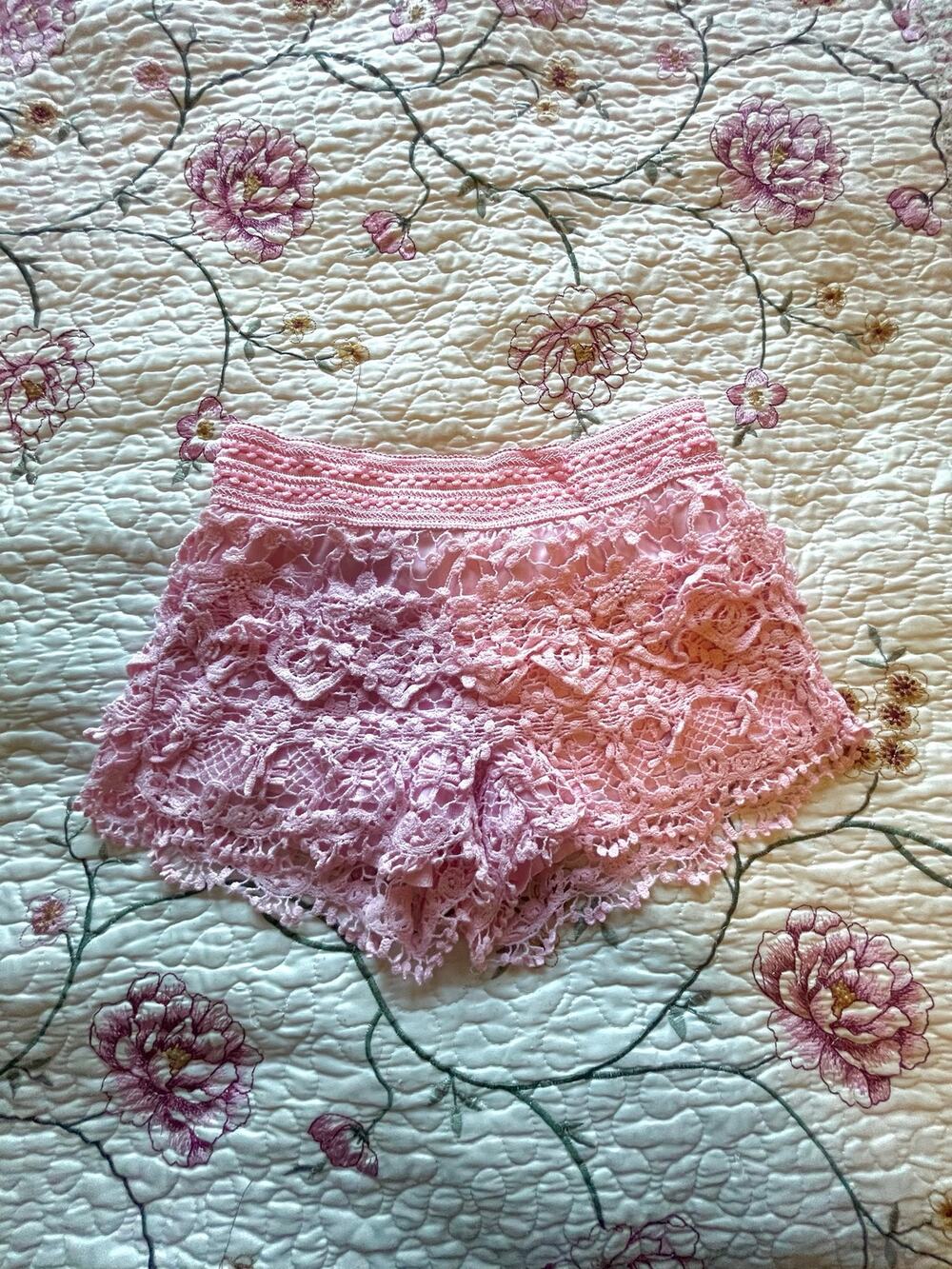 pink no boundaries crochet shorts